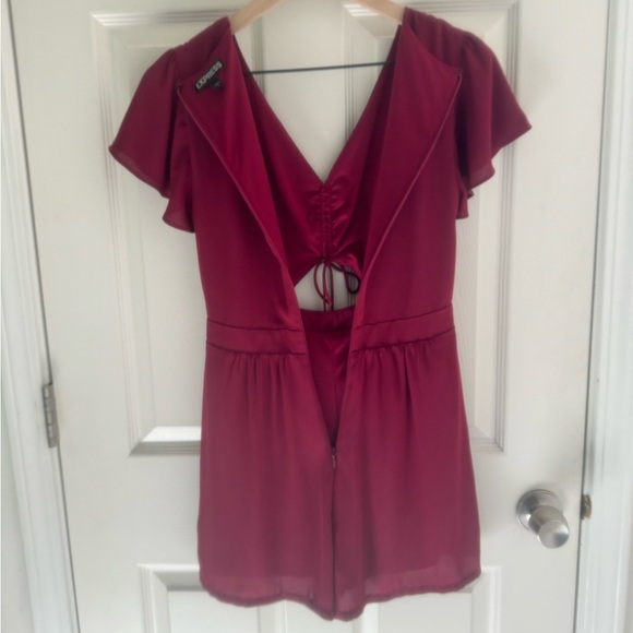 Express Cut Out short sleeve Romper Chiffon coquette sweet NWOT magenta bow - Picture 5 of 12